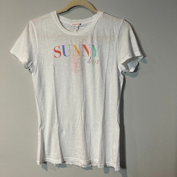 Sundry 100% Pima Cotton Sunny Days Tee in Optic White -Size Small or Large - NWT - Picture 1 of 7